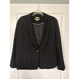 Talbots Blazer Jacket Women's 16 Petite Black Shawl Collar Single-Button